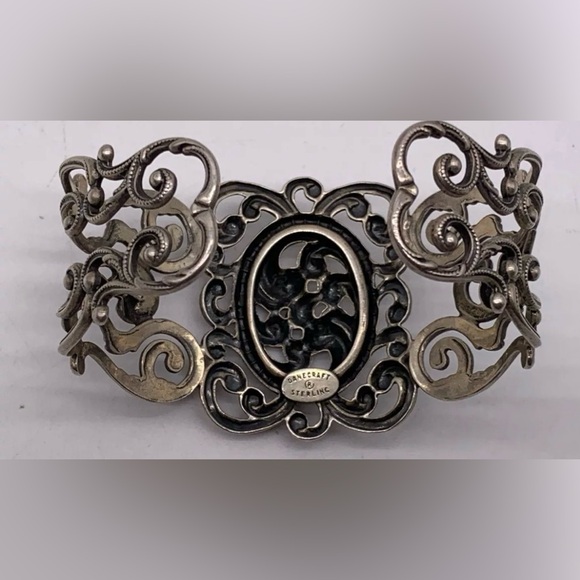 Sterling Silver Vintage Danecraft Filigree Art Nouveau Cuff Bracelet 6 inch - Picture 2 of 9